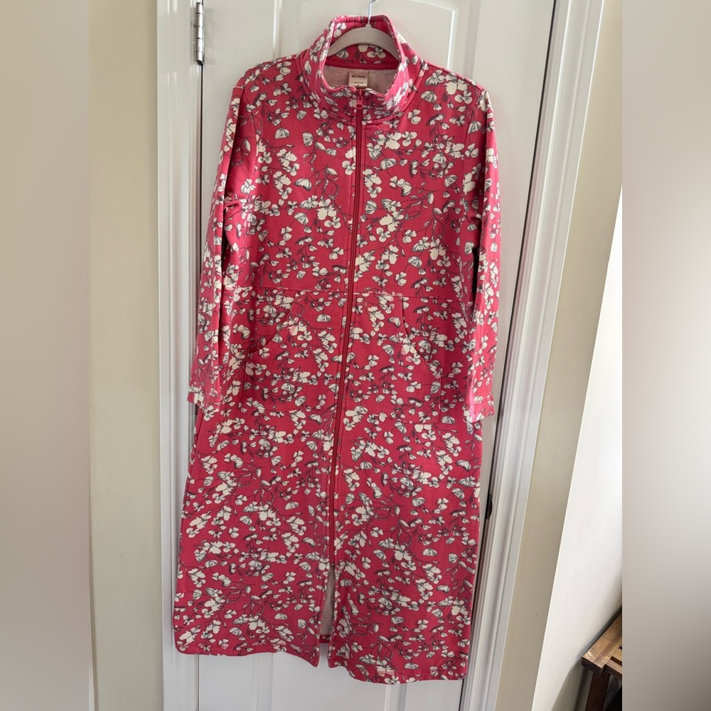 Vtg Long Full Zip Floral Candy Pink Robe M Lounger Housecoat Mumu Retro Granny - Picture 2 of 11